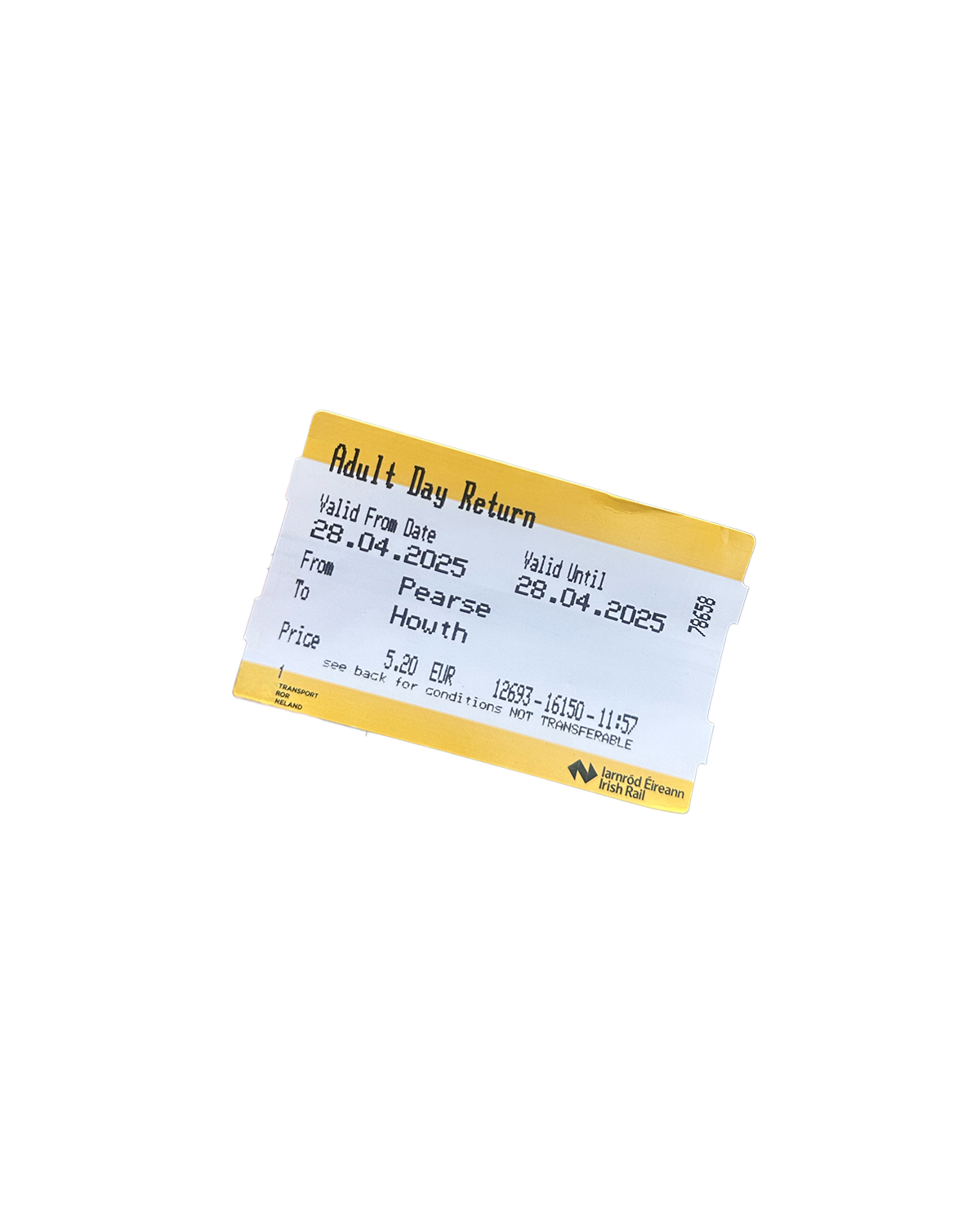 train ticket — Pearse to Howth